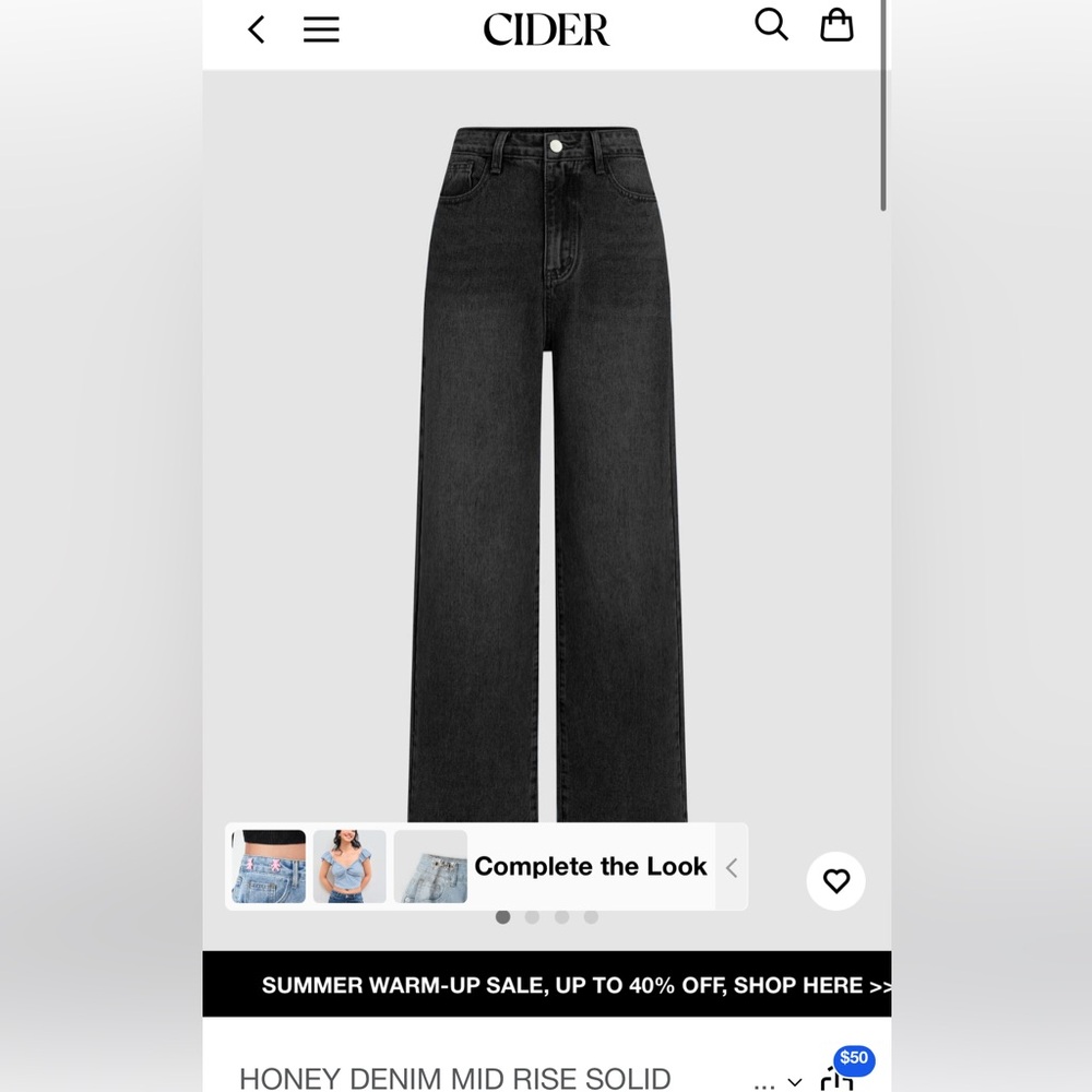 Cider Black Mid Rise Wide-Leg Jeans